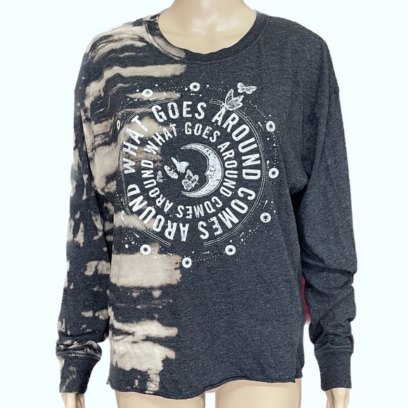 Celestial Tarot Ouija Karma Long Sleeve Bleached/Distressed Cropped Tee Size XL - Picture 1 of 6